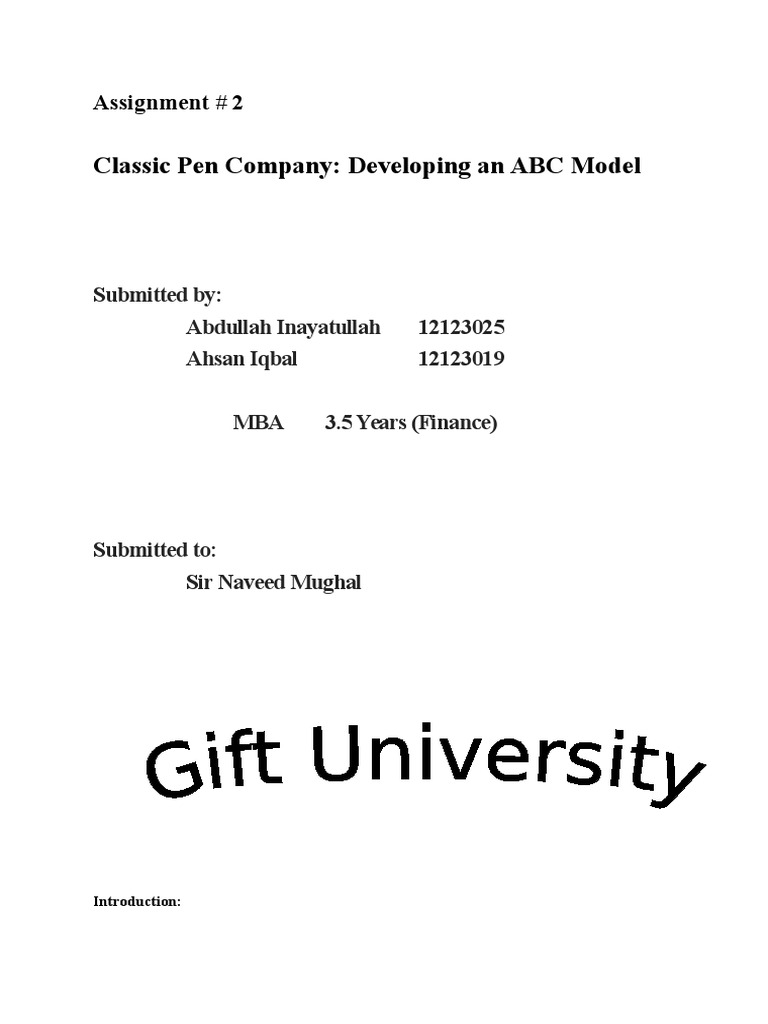 Classic Pen Company Developing An ABC Model Assignment 2 PDF
