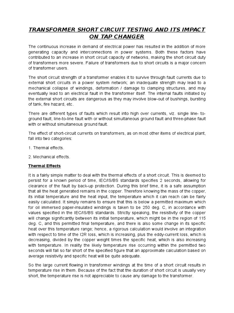 Short Circuit Testing Impact on Transformers | PDF | Transformer ...