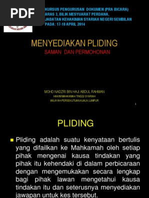 1 Perkara Di Hadapan Mahkamah Ialah Permohonan Oleh