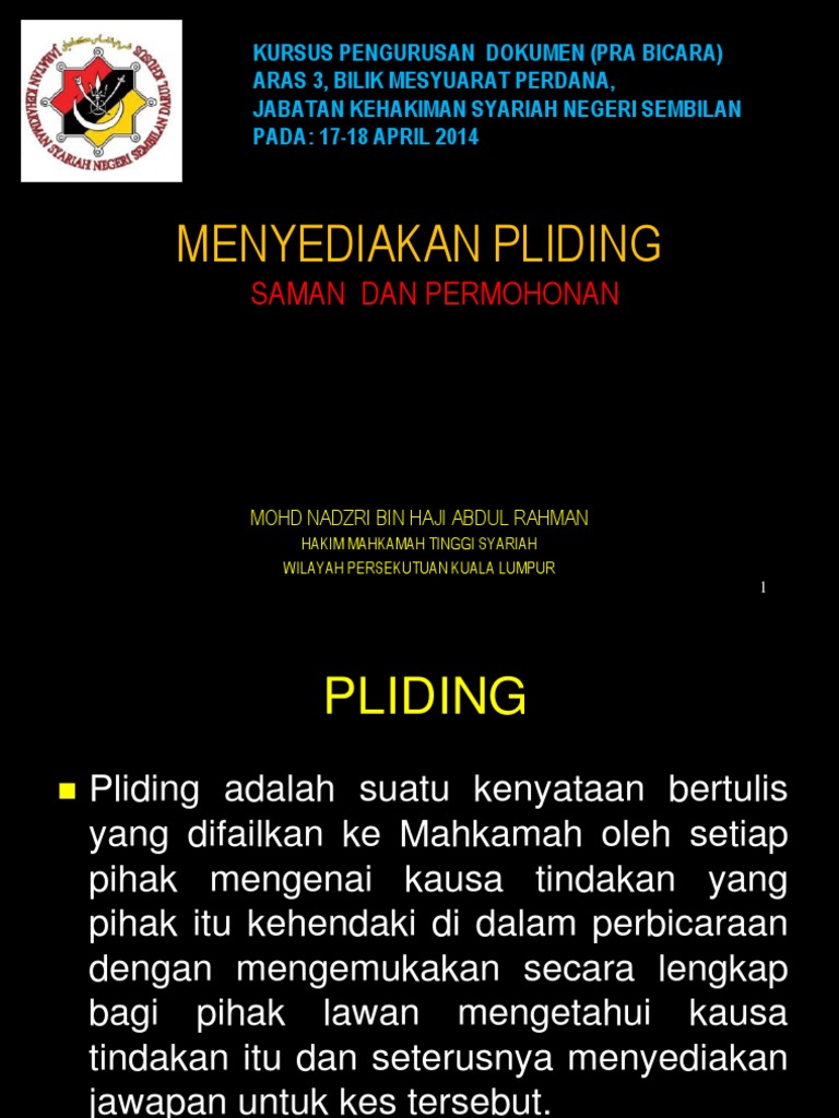 2. Menyediakan Pliding Permohonan Dan Saman
