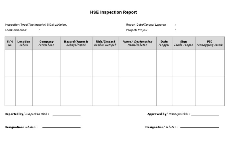 ISM-HSE-SWP-09-F1 Daily and Weekly HSE Inspection Report | PDF | Hukum