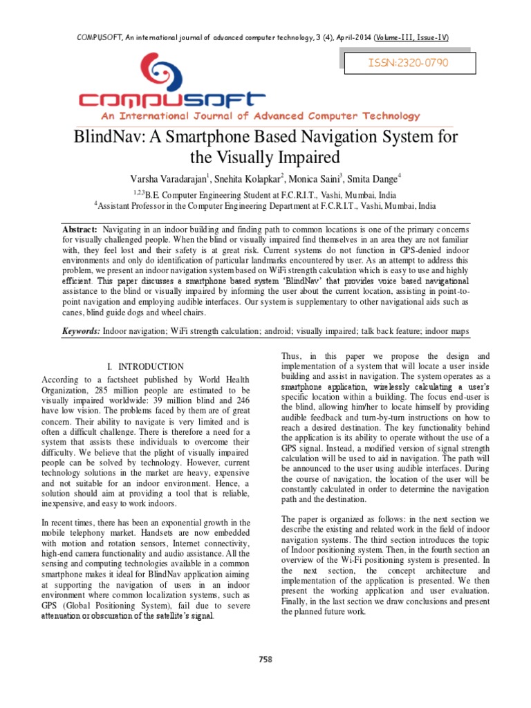 Smartphone Navigation for Visually Impaired | PDF | Visual Impairment ...
