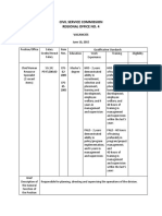 CSCRO 4 Vacancies Chief HR Specialist Senior HR Specialist HR Specialist II HR Specialist I and Admin. Aide VI