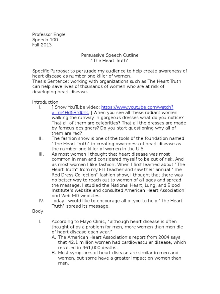 Speech 100 outline on heart disease image