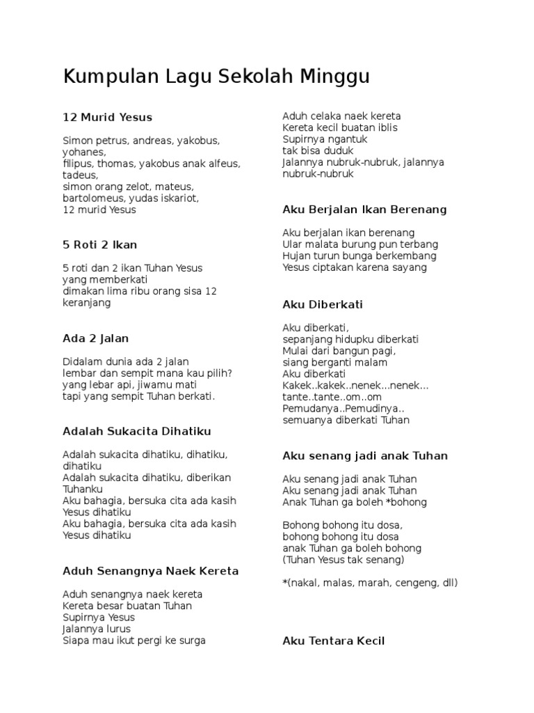 Kumpulan Lagu Sekolah Minggu