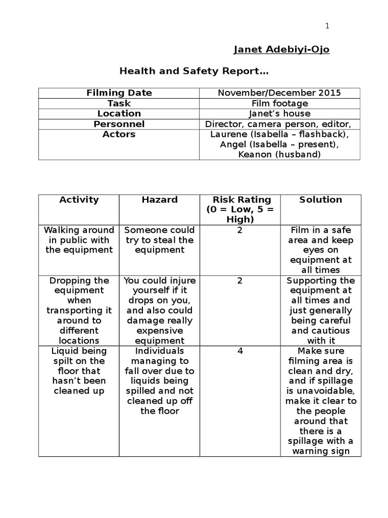 Health and Safety Report