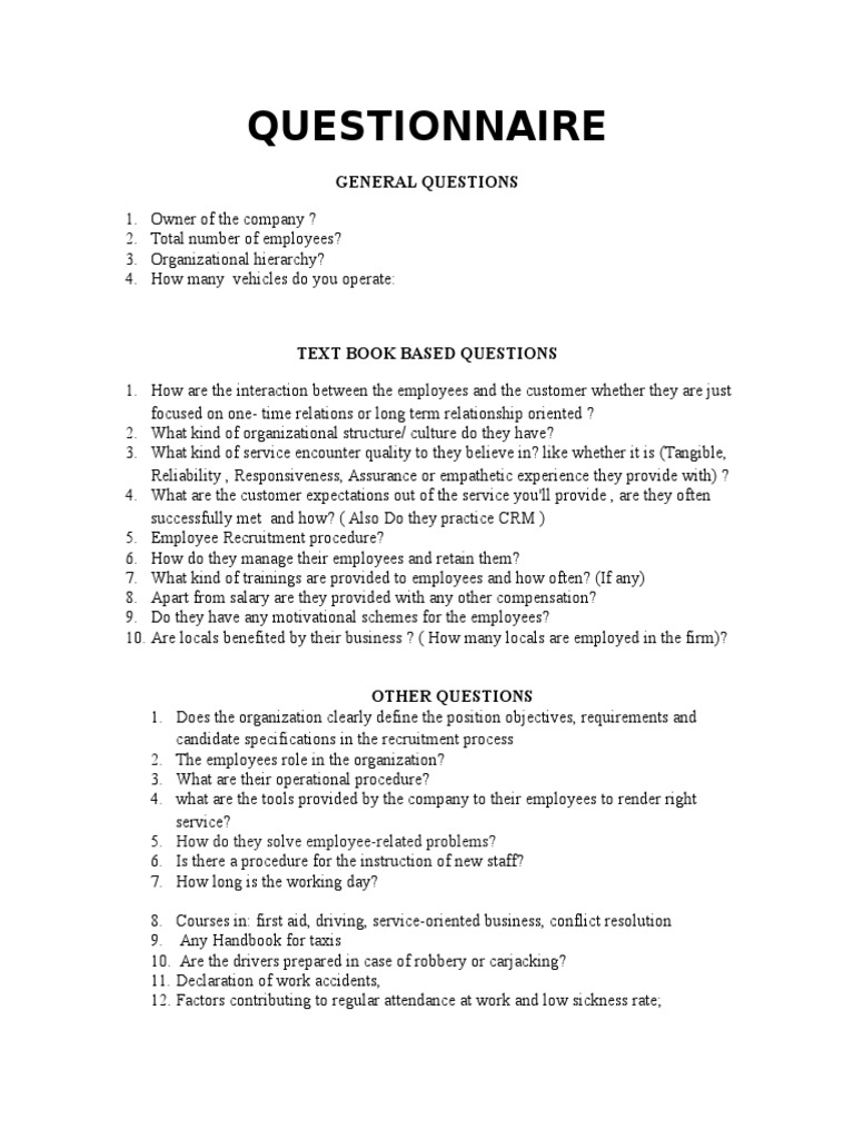 Taxi Company Employee and Operations Survey | PDF