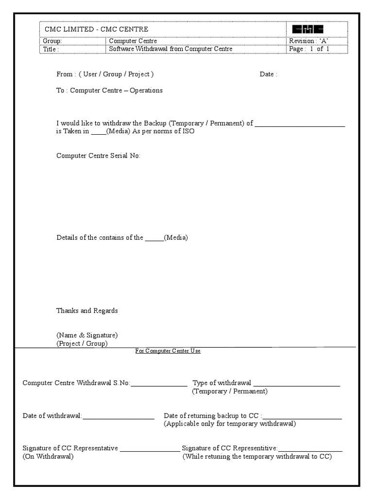 Software Withdrawal Format | PDF