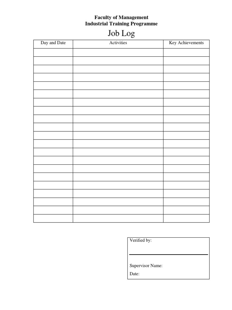 Industrial Training Job Log Template | PDF