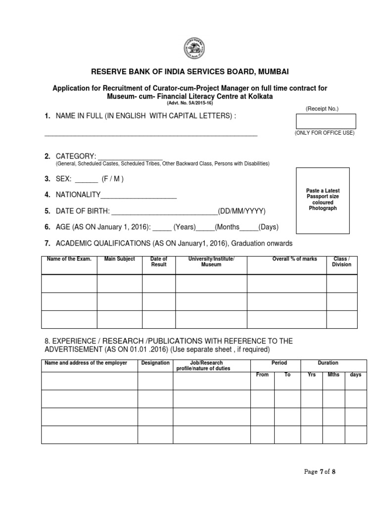 RBI Curator-Cum-Project Manager Application | PDF