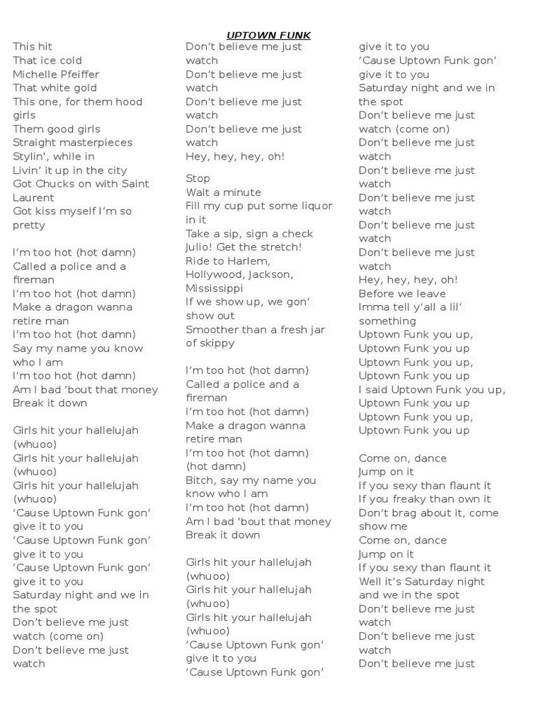 Uptown Funk Pop Songs Songs