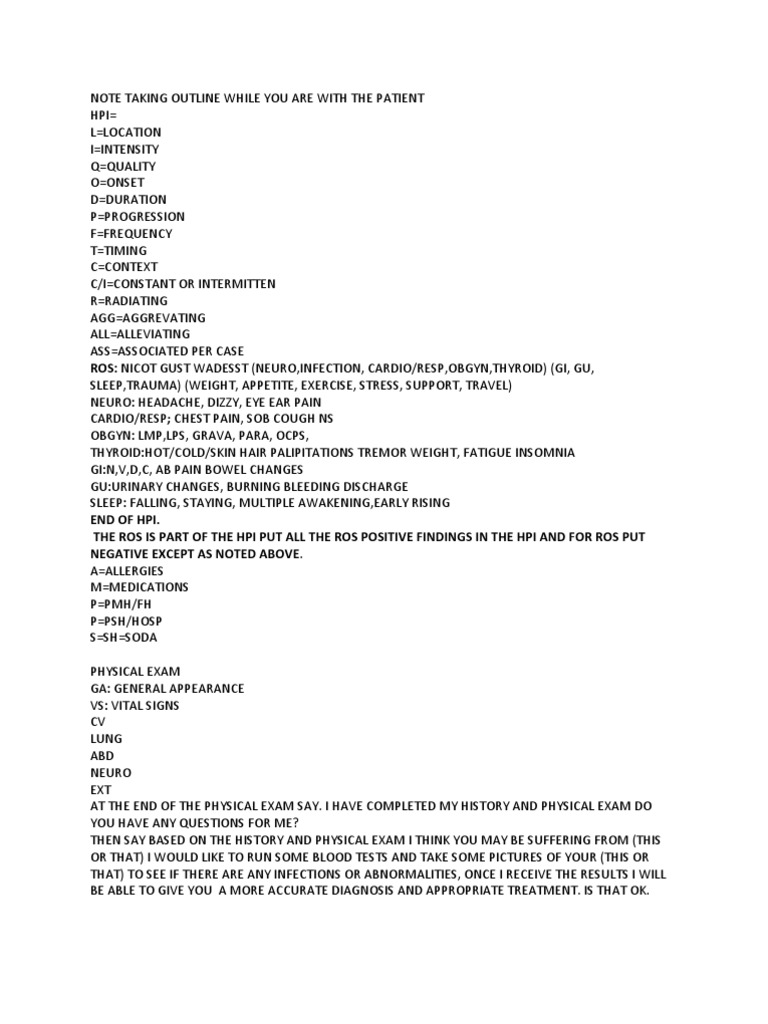 Patient Note Template for HPI and ROS | PDF | Wellness | Science ...