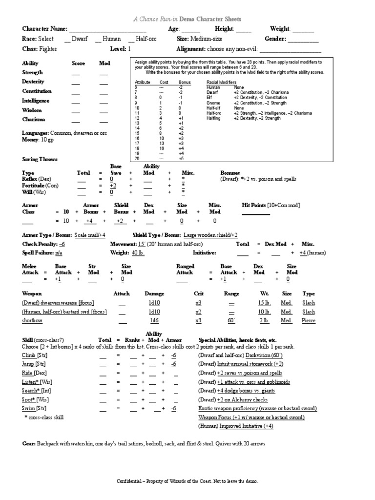 D&D Demo Character Sheets | PDF | Dungeons & Dragons | Gary Gygax Games
