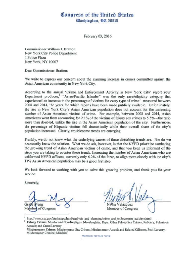 Letter to Commissioner William J. Bratton | New York City Police