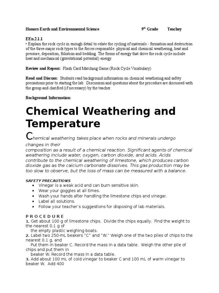 Lesson Plan About Weathering