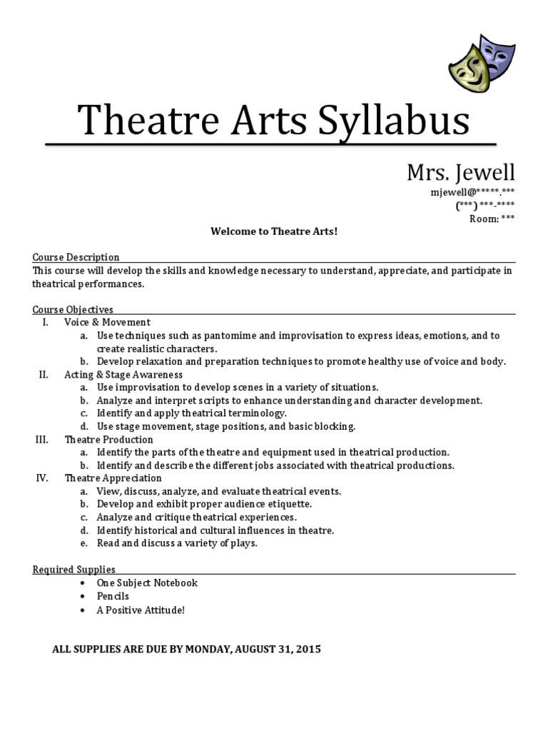 theatre arts syllabus for website Theatre Homework