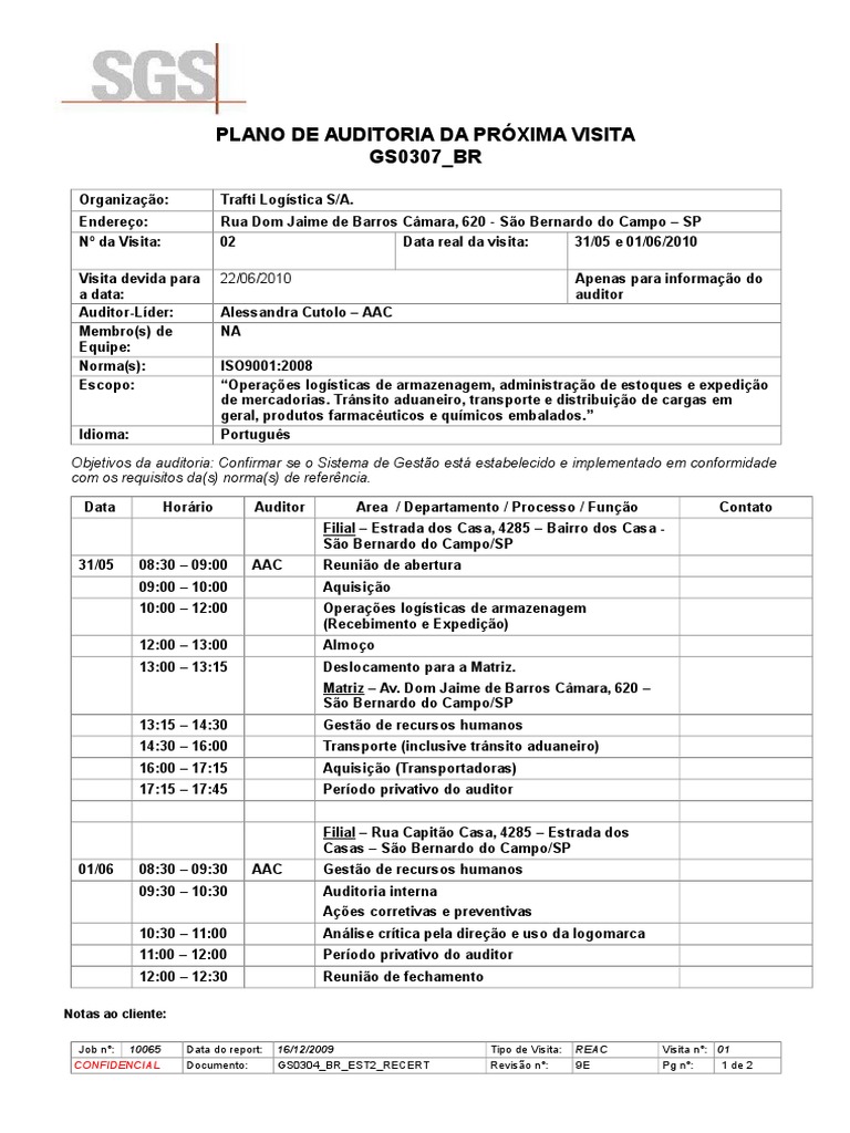 Plano de Auditoria ISO 9001 Trafti | PDF | Business | Science