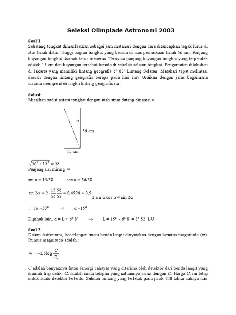 Soal Olimpiade Astronomi 2003 2005 Solusi