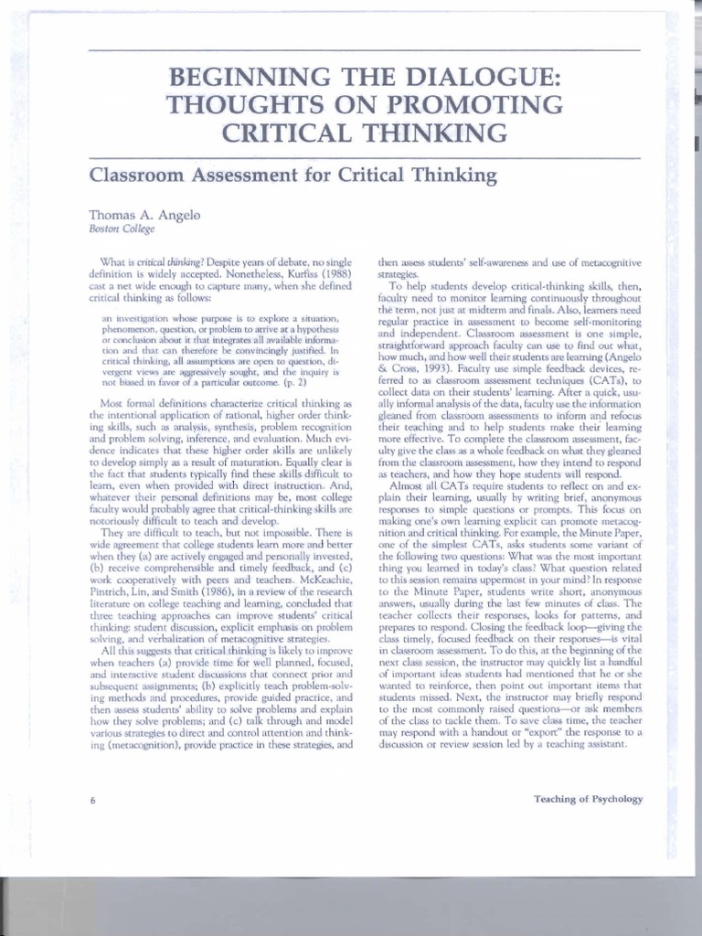 Promoting Critical Thinking in Classrooms | PDF | Critical Thinking ...