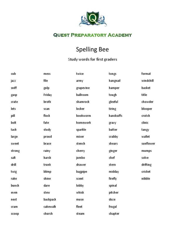 Spelling Bee Word Lists PDF