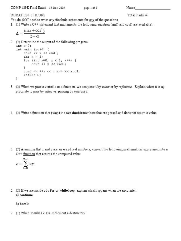 C++ Exam: Programming and Concepts | PDF | Class (Computer Programming ...