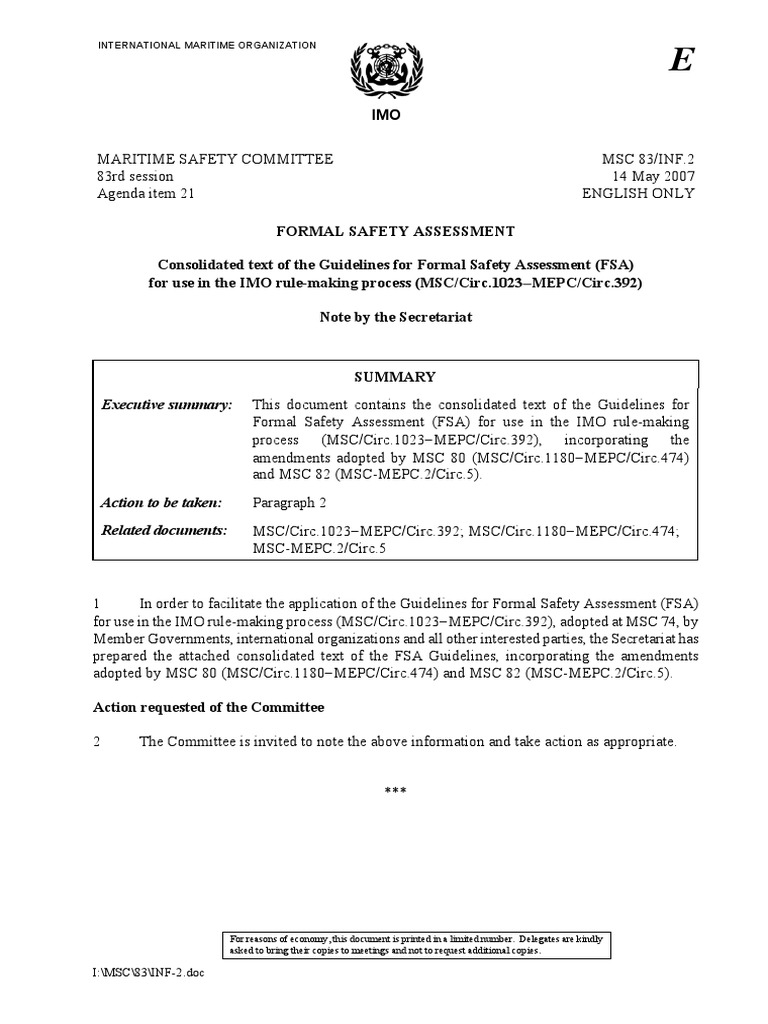 Formal Safety Assessment Guidelines FSA | PDF