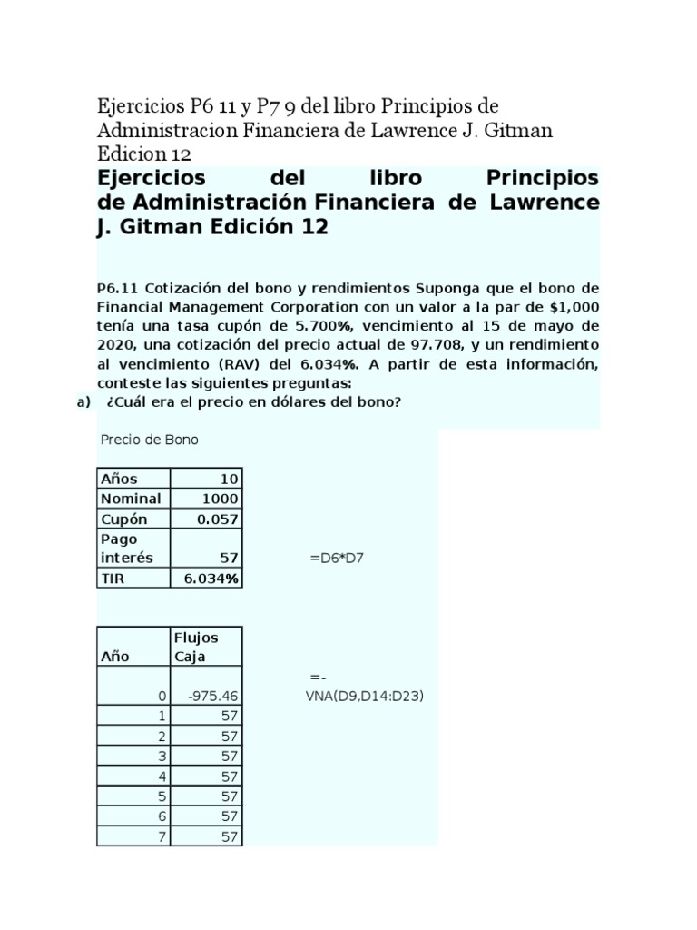 Ejercicios de Administración Financiera Gitman | PDF