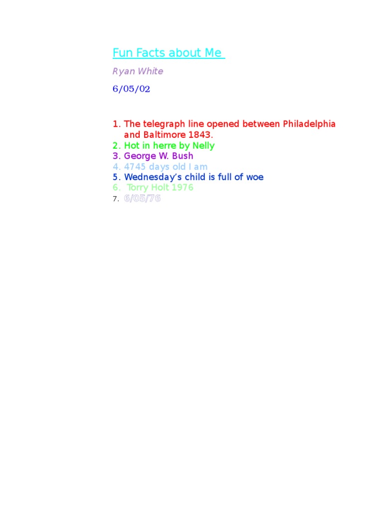 Fun Facts: Ryan White's List | PDF | History | Social Science