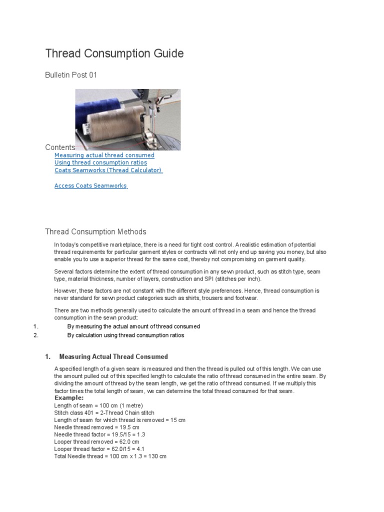 Thread Consumption Guide PDF Seam (Sewing) Yarn