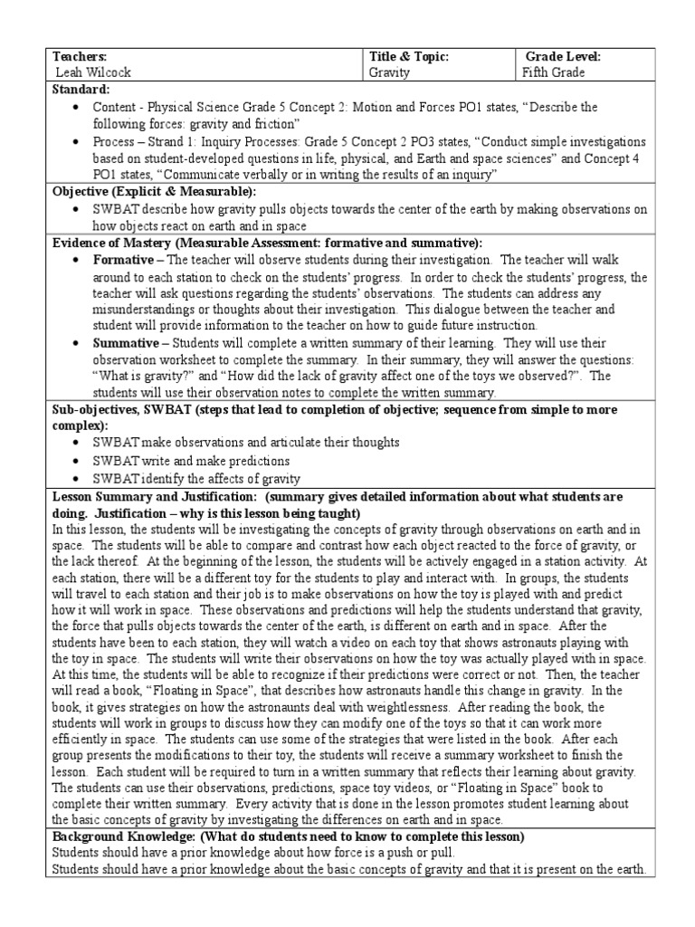 Understanding Gravity in Space | PDF | Weightlessness | Lesson Plan