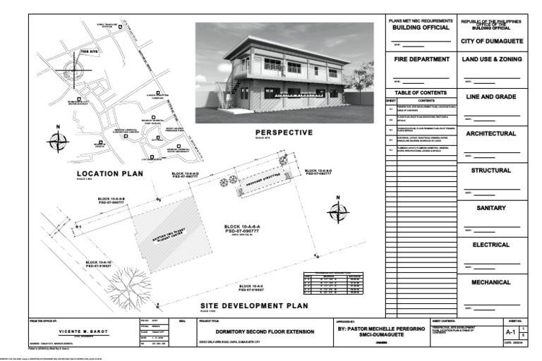 A 1 Perspective Site Development Plan Location Plan Table Of Contents