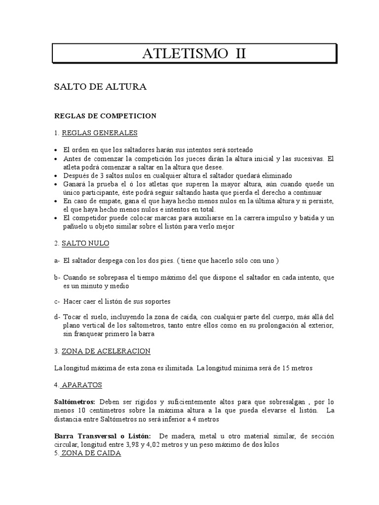 Reglas y Técnica del Salto de Altura | PDF | Deporte del atletismo ...