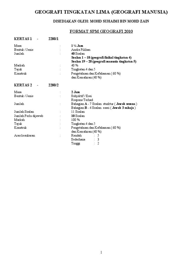Soalan Subjektif Geografi Tingkatan 1 Kssm - Terengganu n
