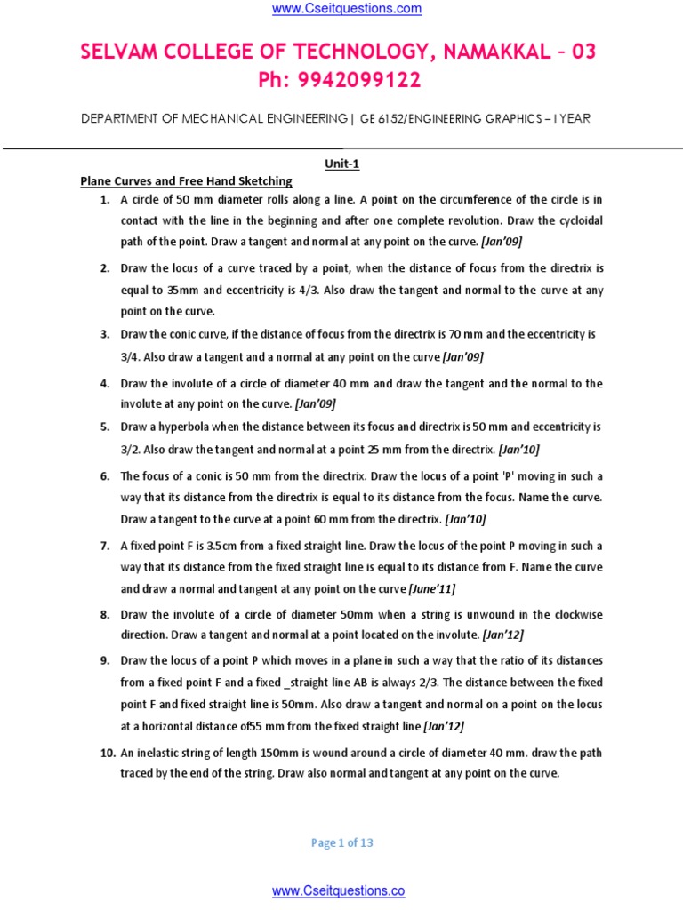 Engineering Graphics Exercises for ME Students | PDF | Geometric ...