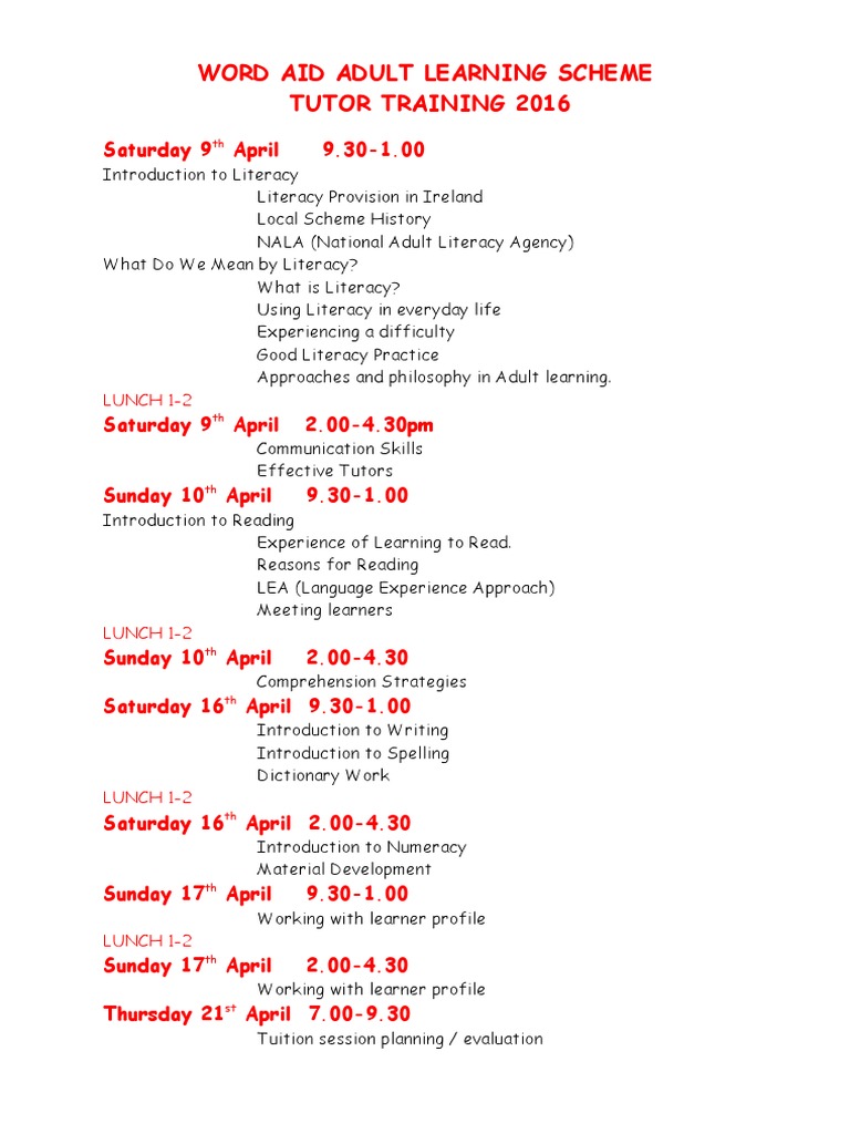 Adult Literacy Tutor Training 2016 | PDF