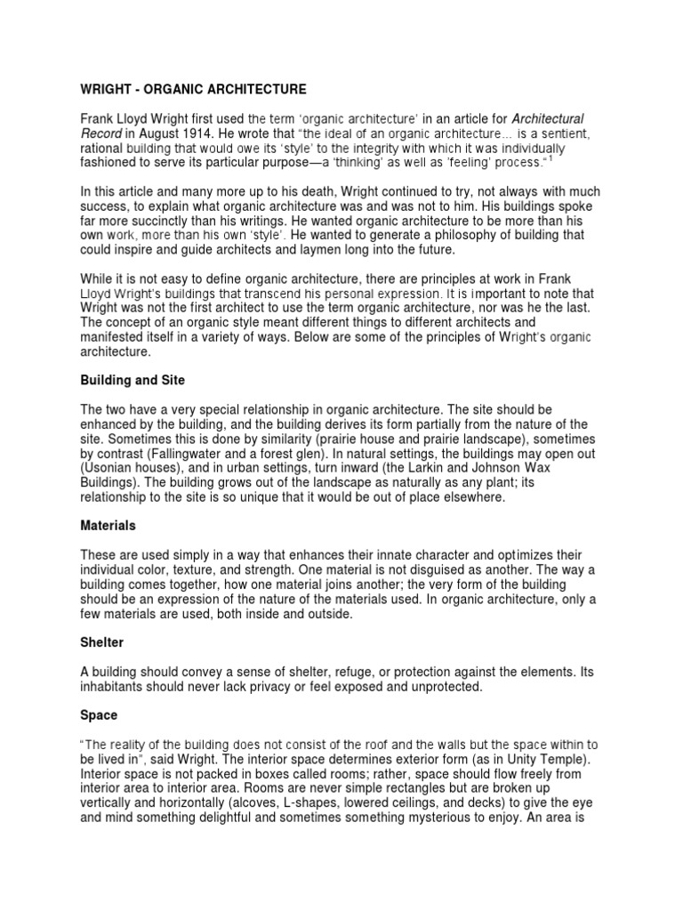 Wright Organic Architecture | PDF