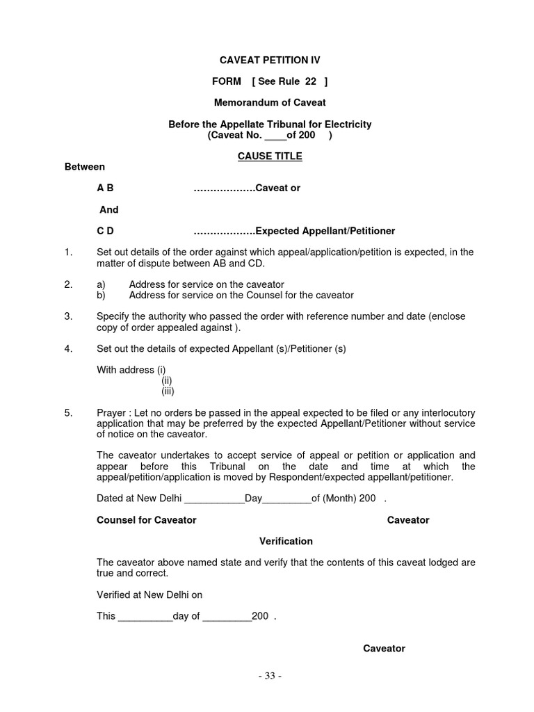 Caveat Petition Format for Tribunal | PDF | Technology & Engineering
