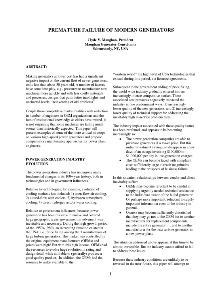 Premature Failures in Modern Generators | PDF | Electric Generator ...