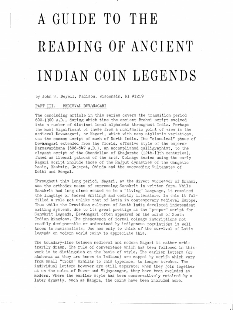 A Guide To The Reading of Ancient Indian Coin Language Devanagari