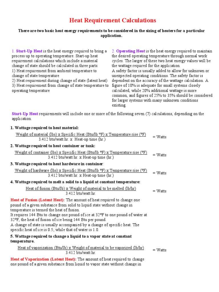 Heat Requirement Calculations for Heaters | PDF | Heat Transfer | Heat ...