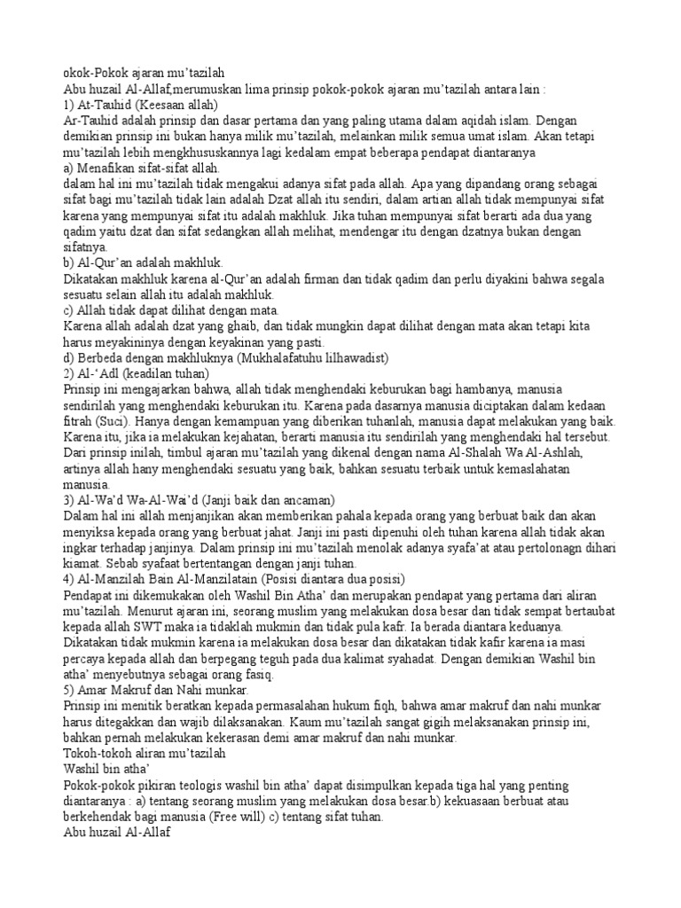5 Pokok Ajaran Mu Tazilah