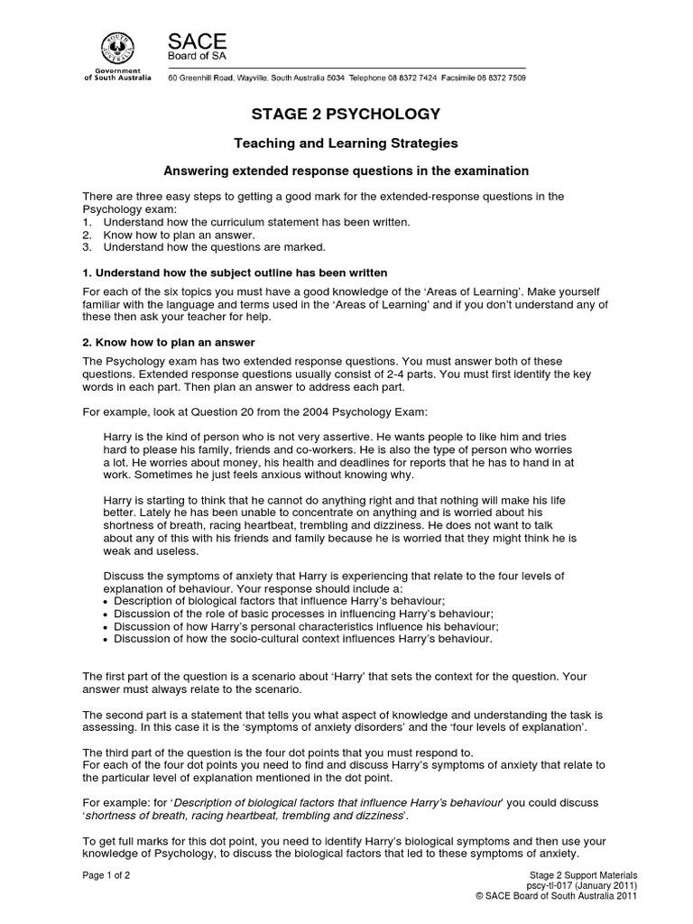 answering extended response questions in the examination Question