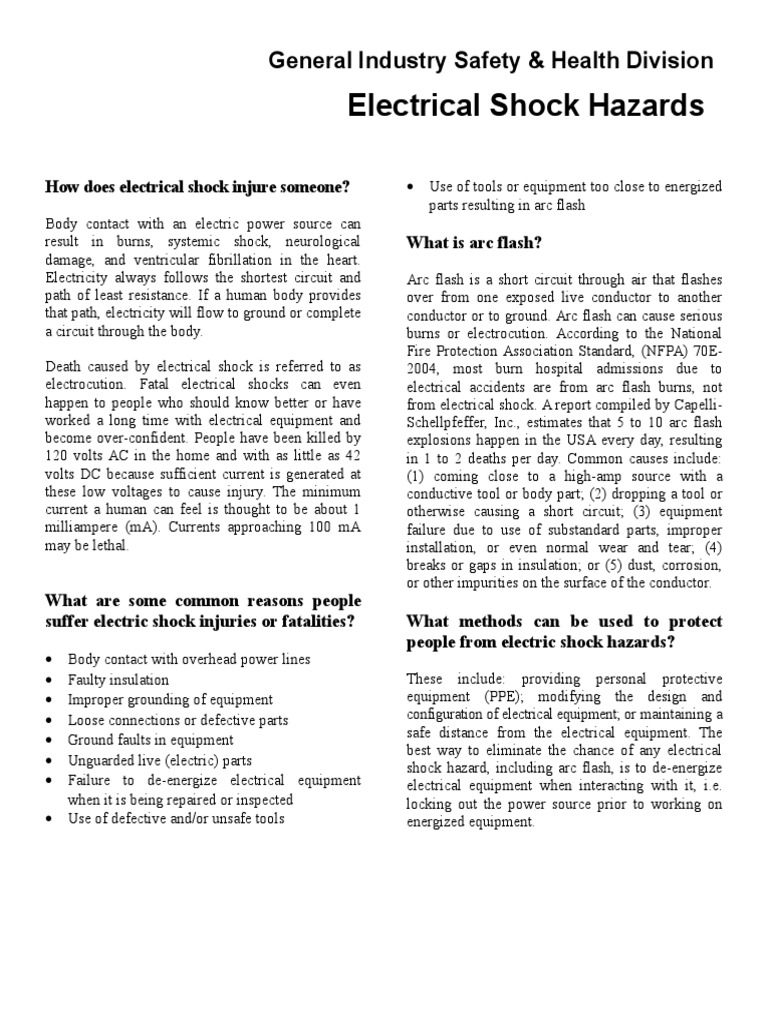 Electrical Shock Hazards PDF Electric Shock Electricity