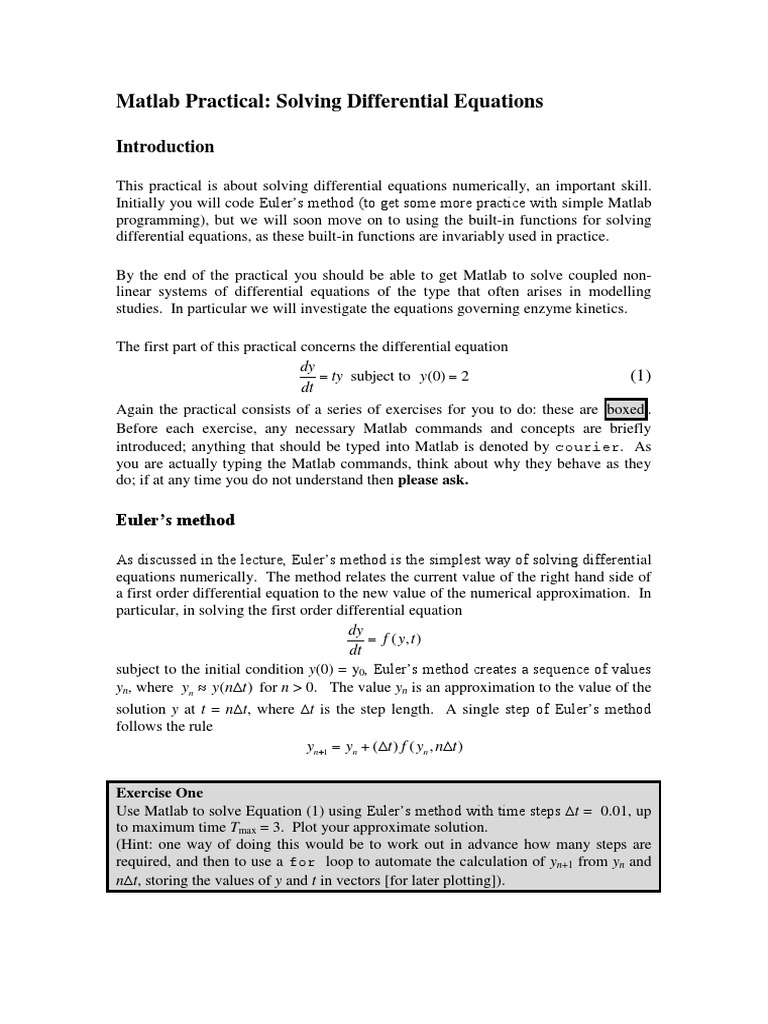 Practical Class Two Matlab Practical PDF Numerical Analysis
