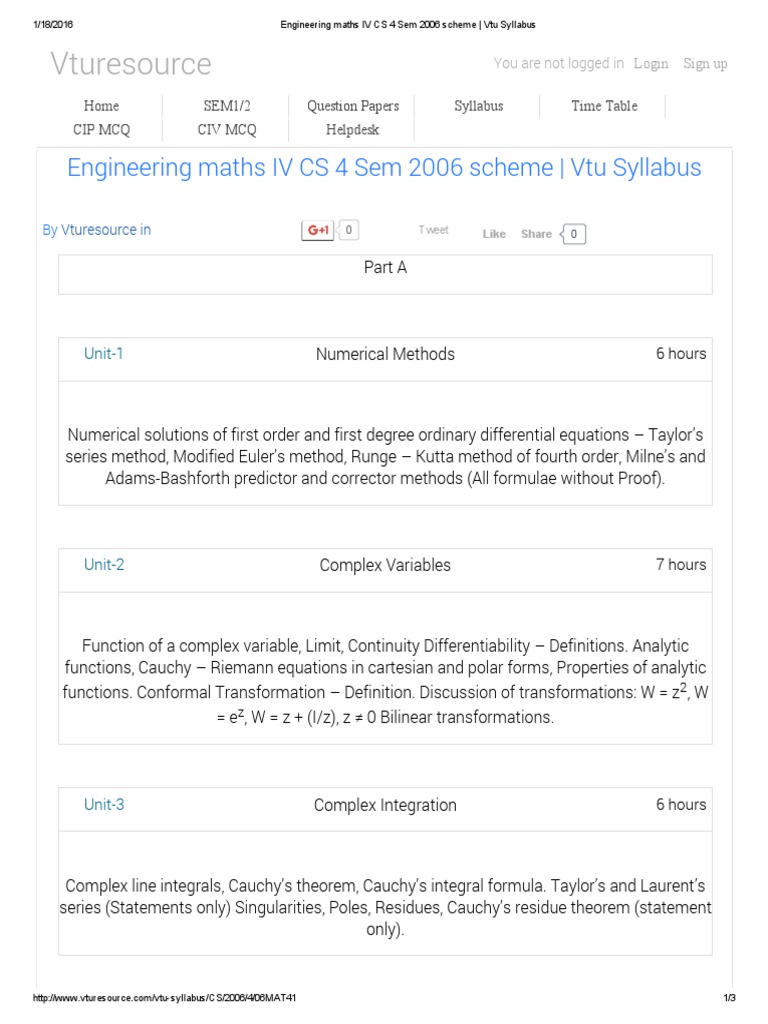 VTU 4th Sem Engineering Mathematics Syllabus | PDF | Probability ...