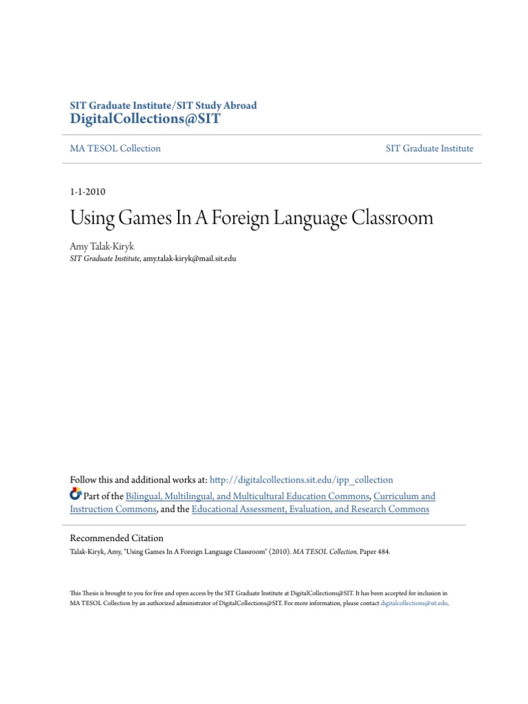 Games For Foreign Language | PDF | Constructivism (Philosophy Of ...