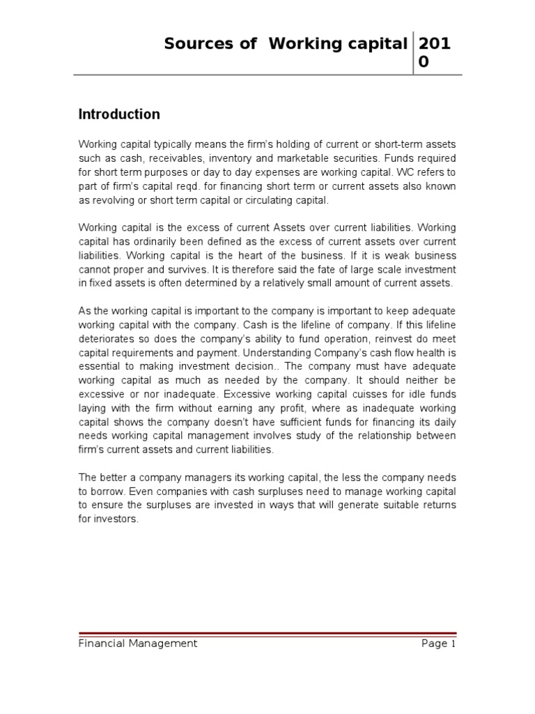 Sources of Working Capital Explained | PDF | Working Capital | Loans