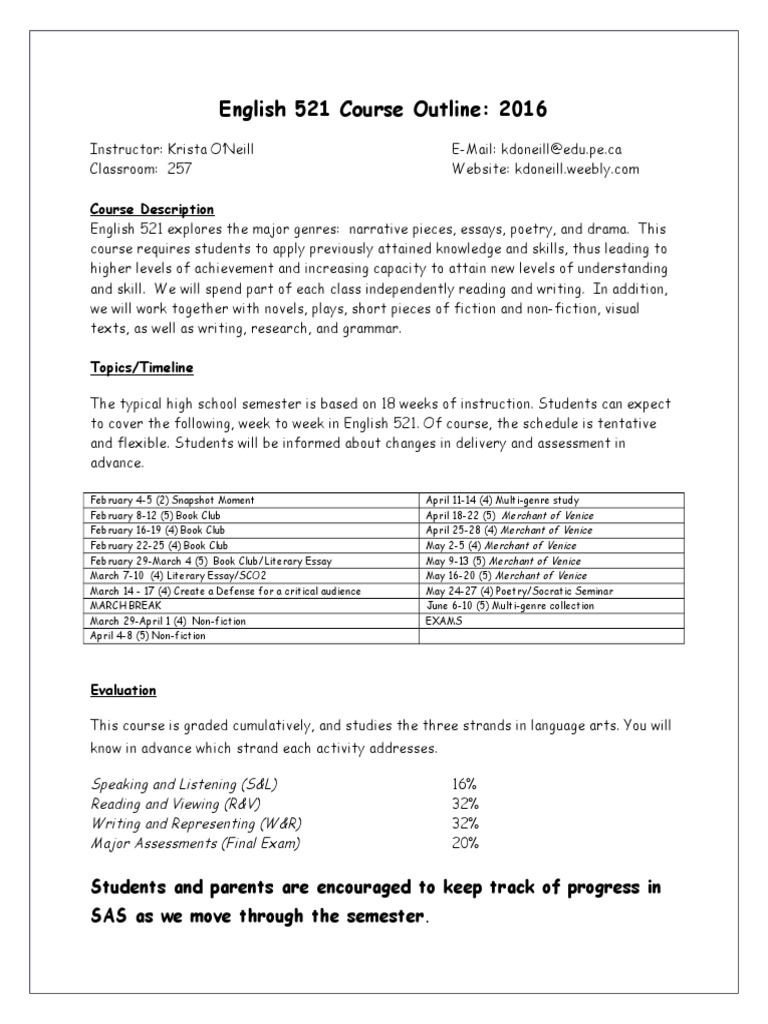 English 521 Course Outline 2016 | PDF | Educational Assessment | Cognition