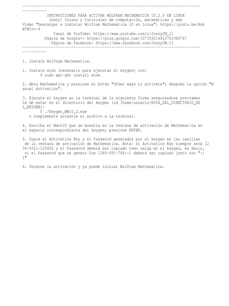 (LINUX) Instrucciones para Activar Mathematica | PDF