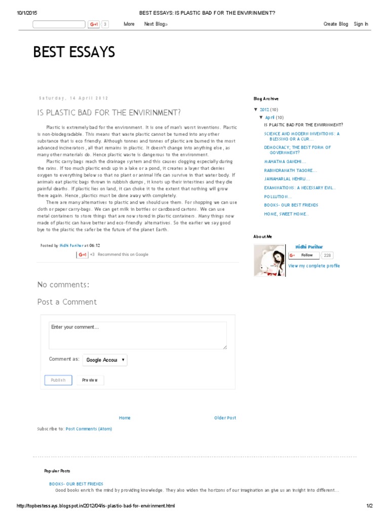 Best Essays Is Plastic Bad For The Envirinment PDF Plastic